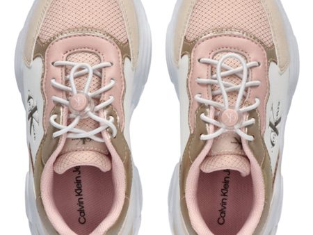 Calvin Klein Low Cut Lace-Up Sneakers Beige Nude White For Sale