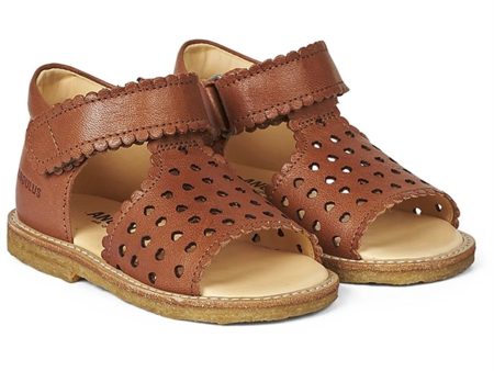 Angulus Starter Sandal W. Velcro And Hearts Cognac Cheap