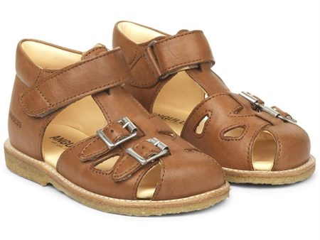 Angulus Starter Sandal W. Velcro And Buckles Cognac Online Hot Sale