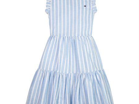 Tommy Hilfiger Striped Hemp Ruffle Dress Medium Blue Stripe Sale