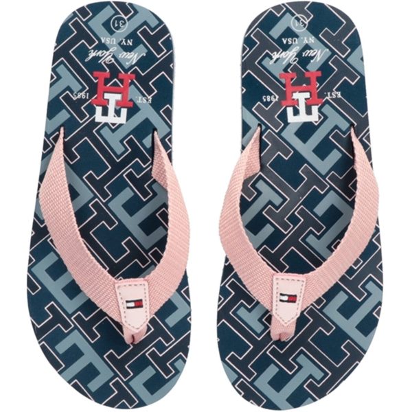 Tommy Hilfiger Logo Flip Flop Blue Pink Fashion