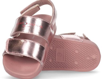 Tommy Hilfiger Logo Velcro Sandal Rose Gold Hot on Sale