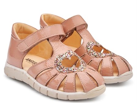 Angulus Heart Sandal W. Velcro Dark Peach Multi Glitter Online Hot Sale