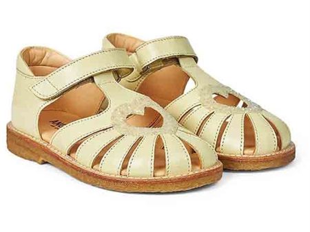 Angulus Hjerte Sandal W. Velcro Light Yellow Light Yellow Glitter For Cheap