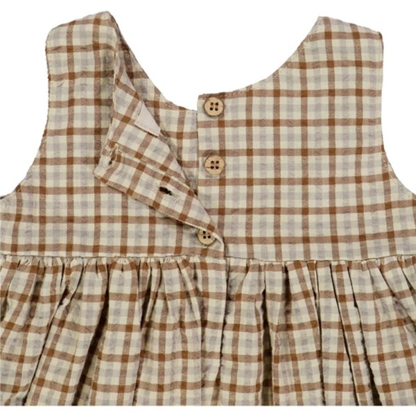 Wheat Golden Dove Check Pinafore Wrinkles Dress Online Hot Sale