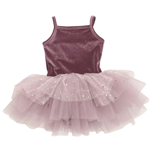 Dolly by Le Petit Tom Velvet Leotard With Tulle Tutu Dress Dusty Violet For Discount