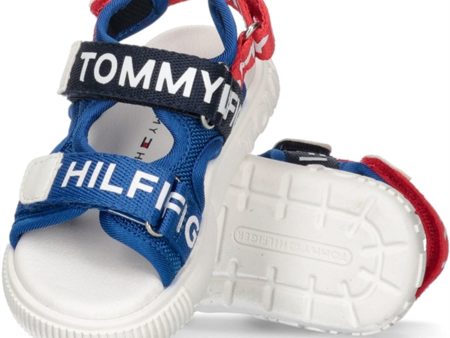 Tommy Hilfiger Logo Velcro Sandal Royal Blue Red on Sale