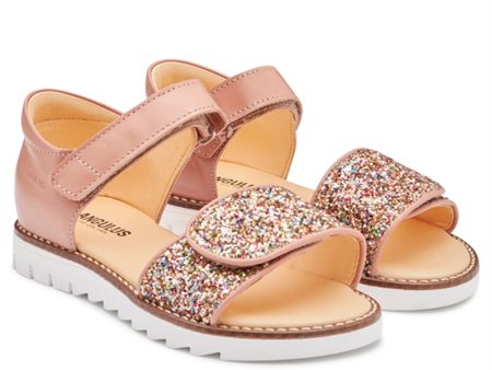 Angulus Sandal W. Velcro Dark Peach Multi Glitter For Cheap