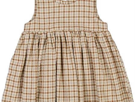 Wheat Golden Dove Check Pinafore Wrinkles Dress Online Hot Sale