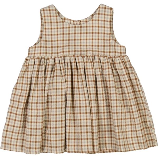 Wheat Golden Dove Check Pinafore Wrinkles Dress Online Hot Sale