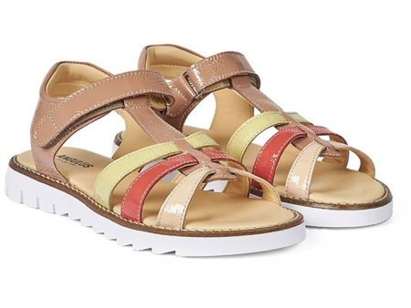 Angulus Sandal W. T-strap And Velcro Dark Peach Peach Coral Light Yellow Fashion